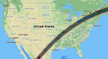 Map of the total eclipse path over the United States on April 8, 2024