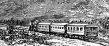 Antique line drawing of a train to the Western frontier